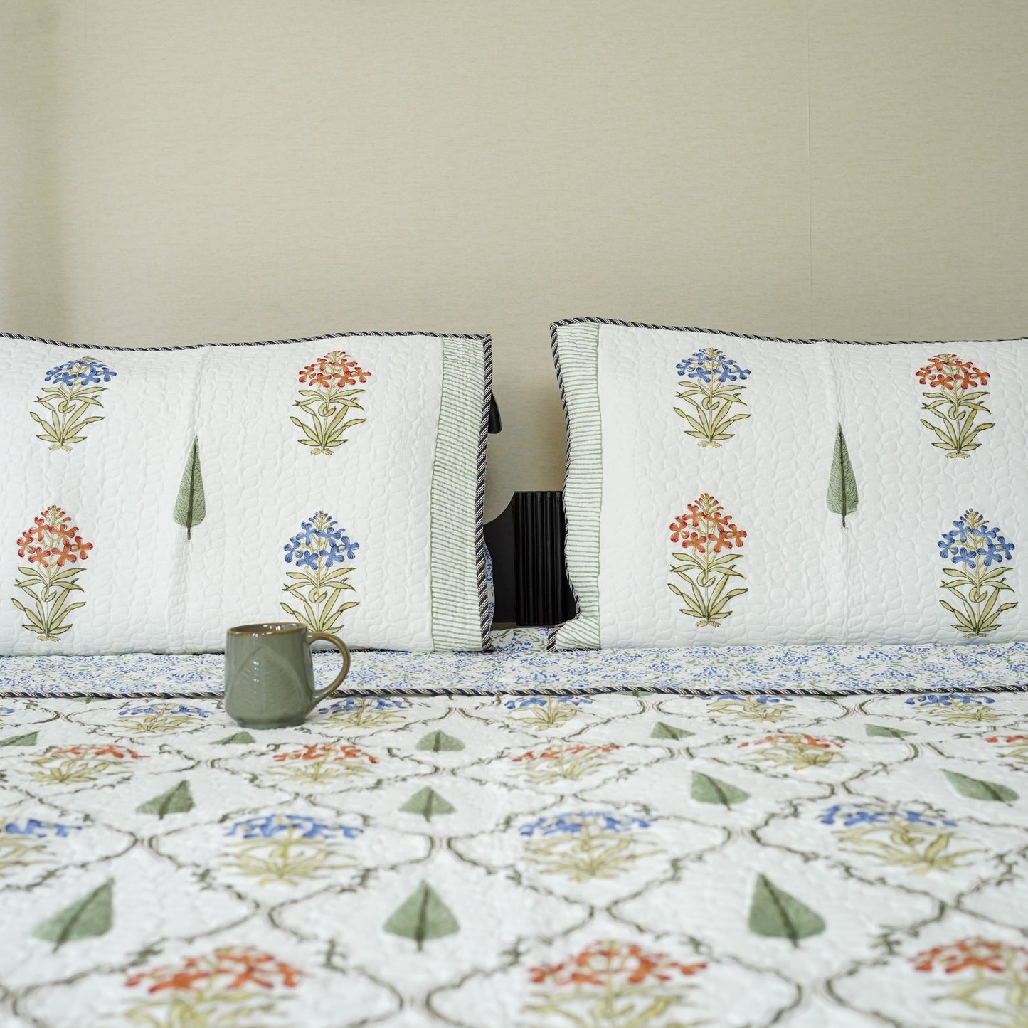 Evergreen  Hand Block Printed Quilted Bedspread