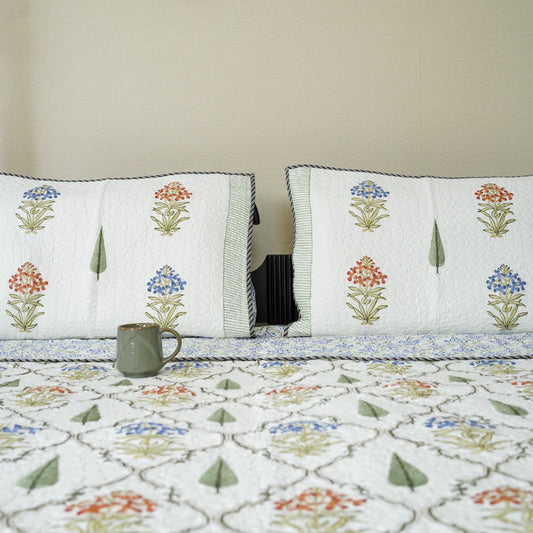 Evergreen  Hand Block Printed Quilted Bedspread