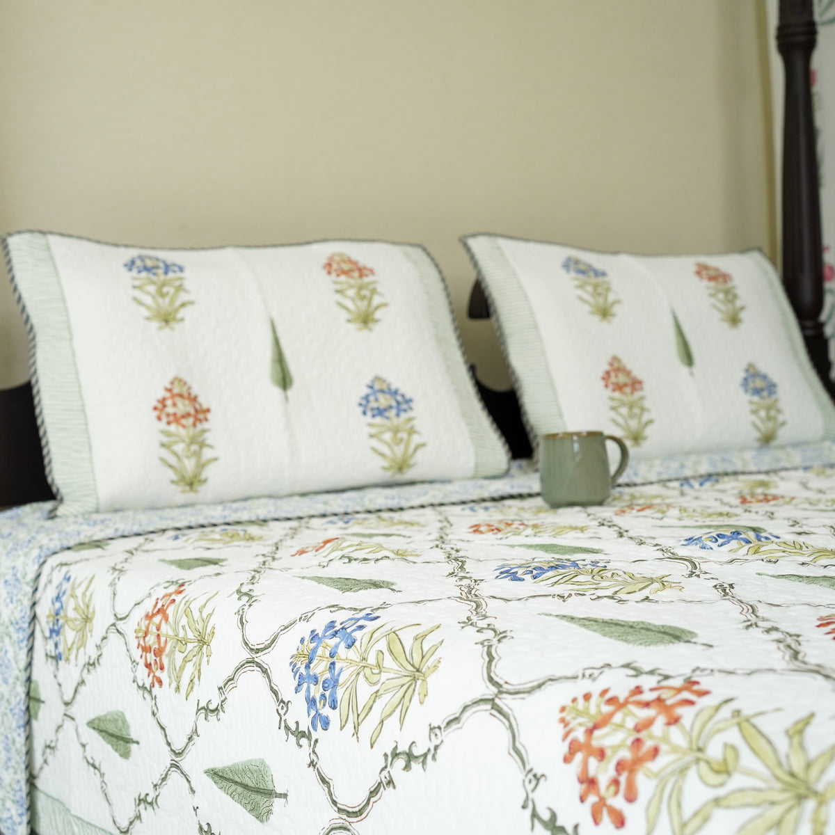 Evergreen  Hand Block Printed Quilted Bedspread