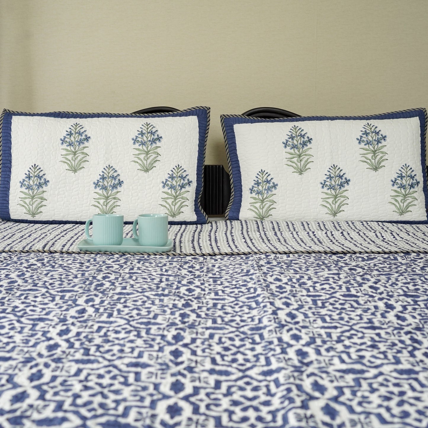 Tula Blue Hand Block Printed Quilted Bedspread