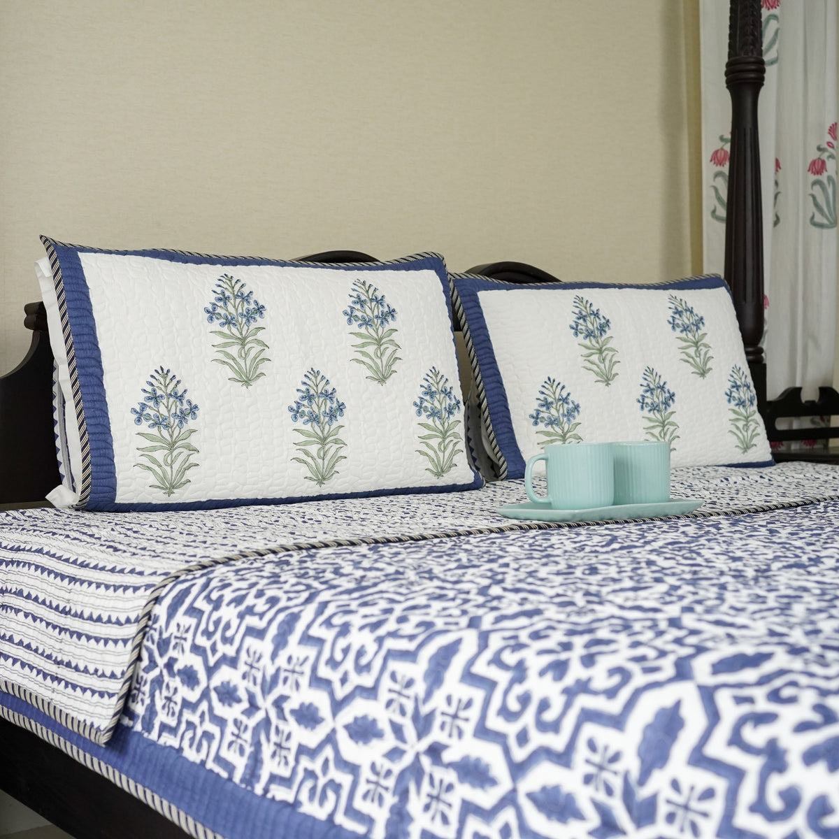Tula Blue Hand Block Printed Quilted Bedspread