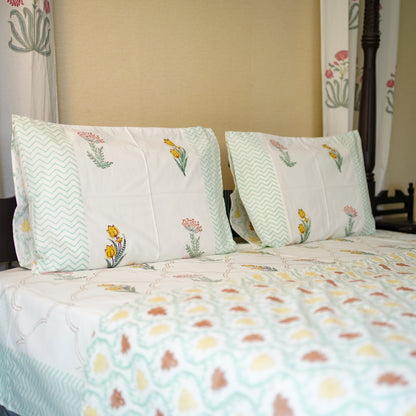 Floral jaal handblocked Bedsheet king