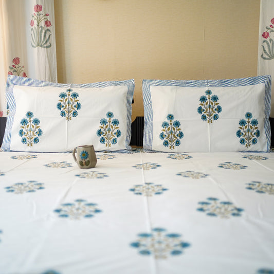 Azure bloom handblocked Bedsheet king