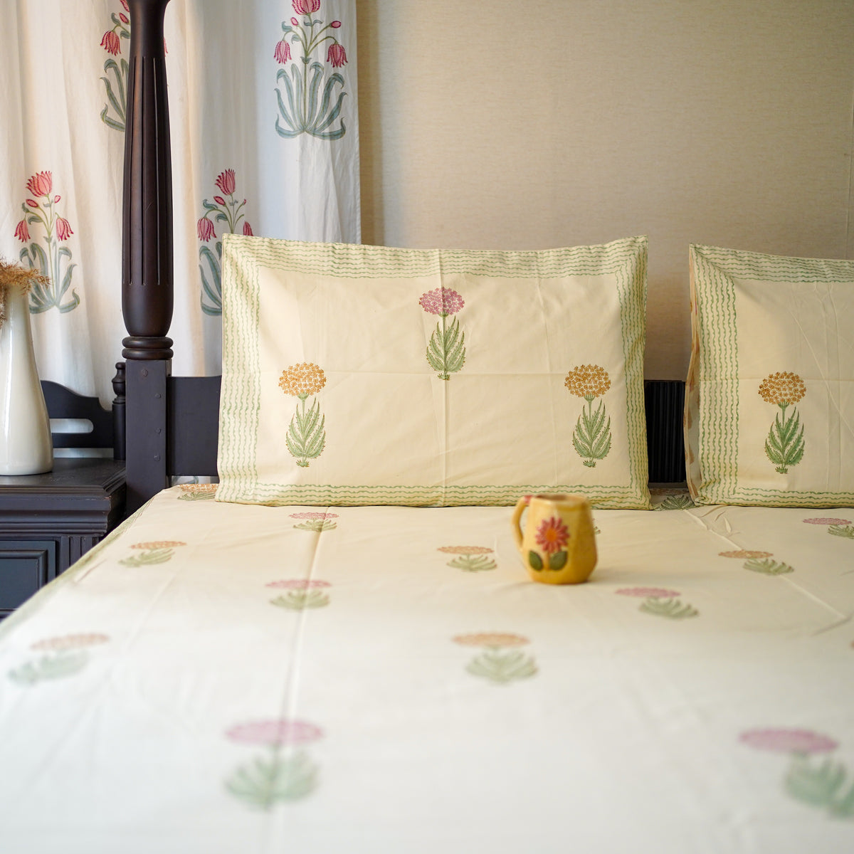 Azure bloom handblocked Bedsheet king
