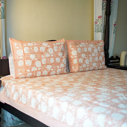 Peach flora handblocked Bedsheet king