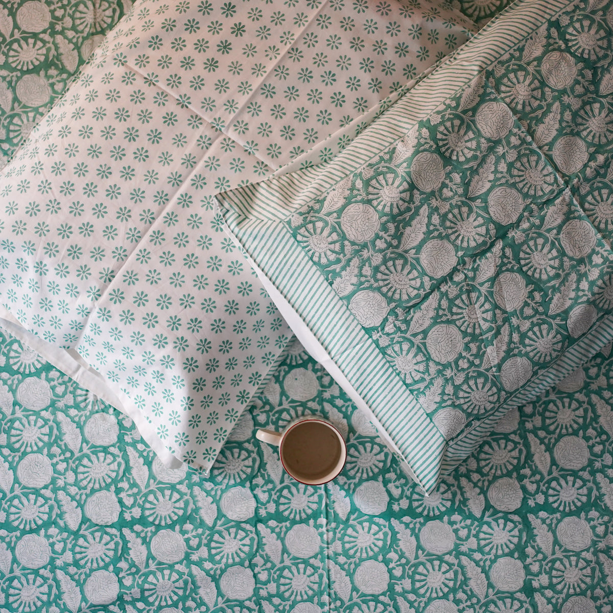 Green flora handblocked Bedsheet king