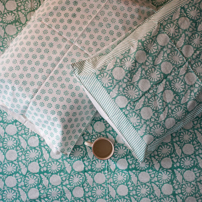 Green flora handblocked Bedsheet king