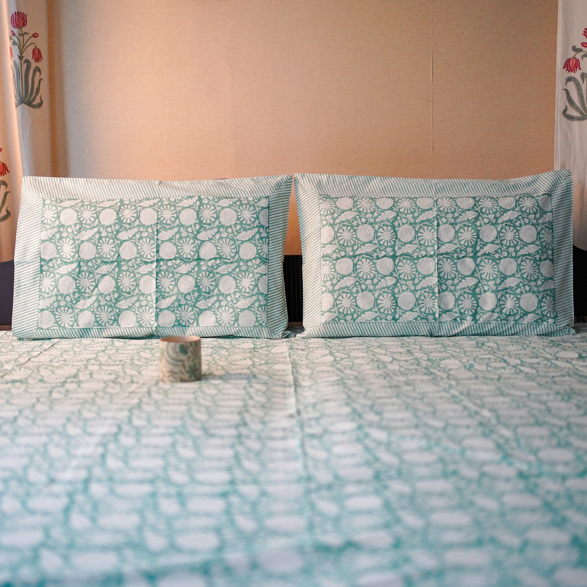 Green flora handblocked Bedsheet king