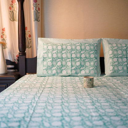 Green flora handblocked Bedsheet king