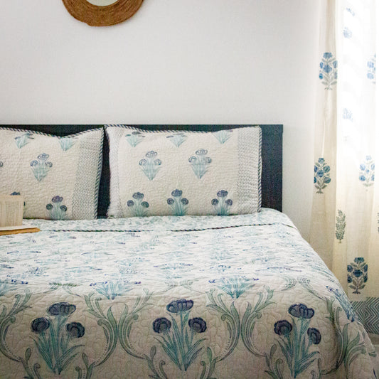 BlueBell Hand Block Printed Quilted Bed Covers