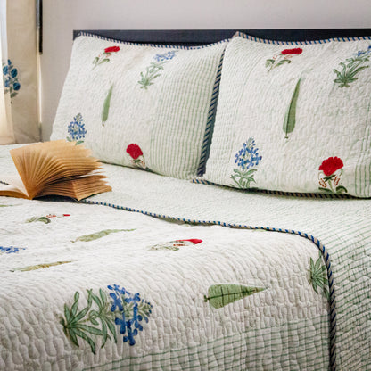 Amaryllis Hand Block Printed Quilted Bed Cover