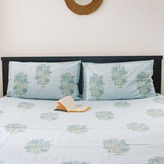 Blue Orchid Hand Block Printed Bedsheets
