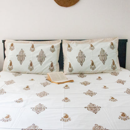 Mocha Hand Block Printed Bed Sheets