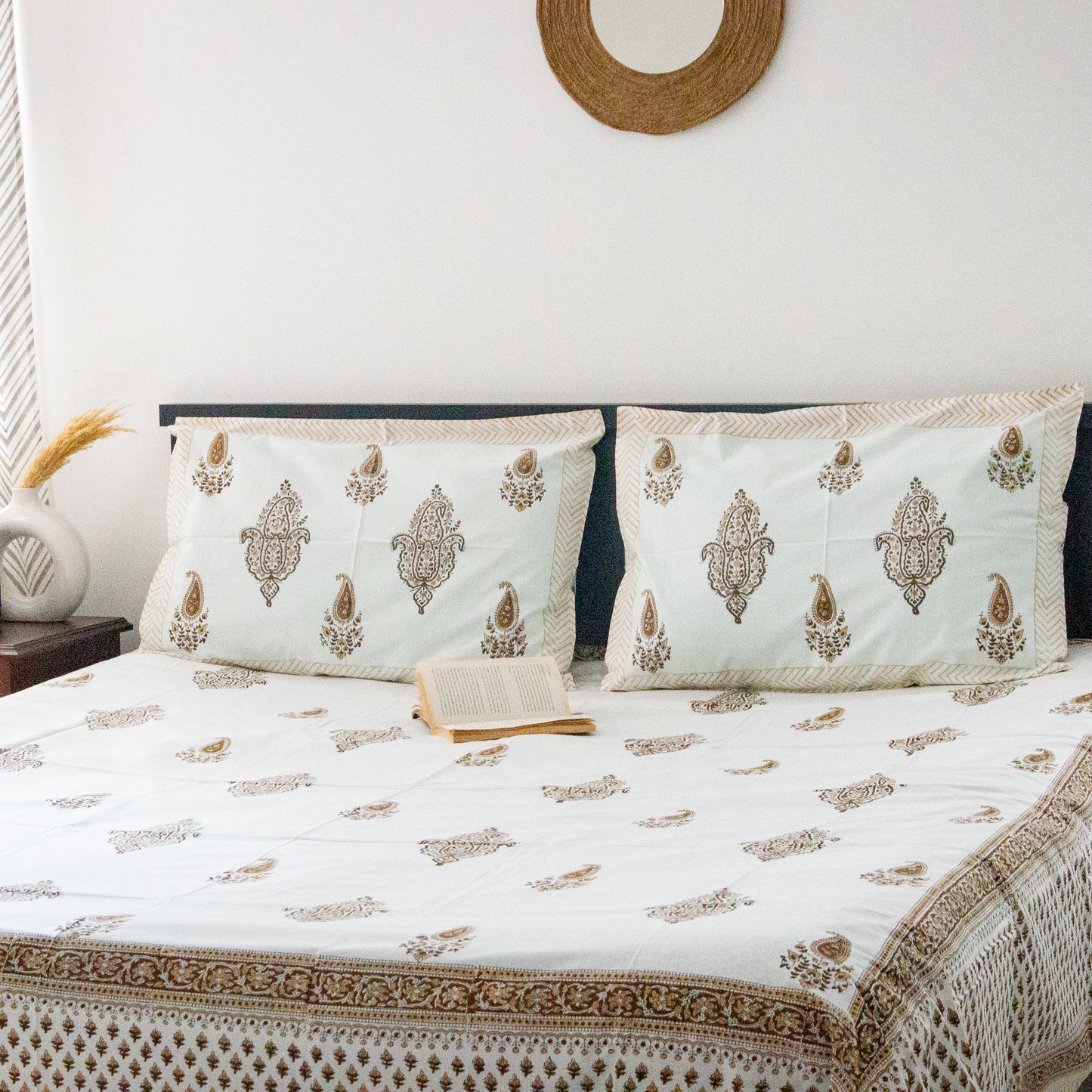 Mocha Hand Block Printed Bed Sheets