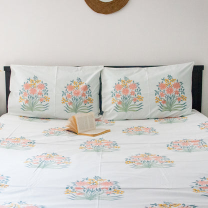 Mogra Hand Block Printed Bed Sheets