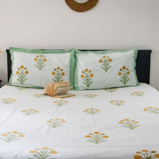Tropical Green Hand Block Printed Bed Sheets