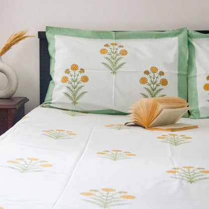 Tropical Green Hand Block Printed Bed Sheets