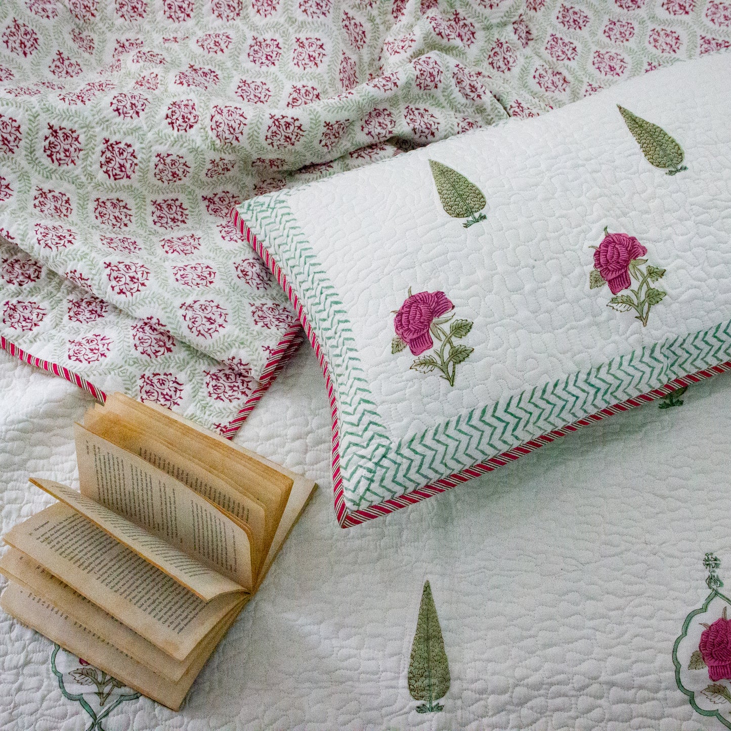 Botanical Bliss Hand Block Printed Quilted Bed Cover