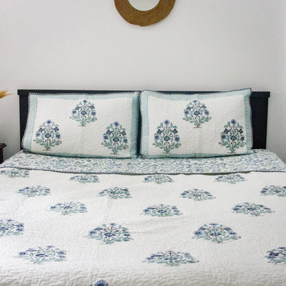 Ivy Blue Hand block Printed & Quilted Bedcover