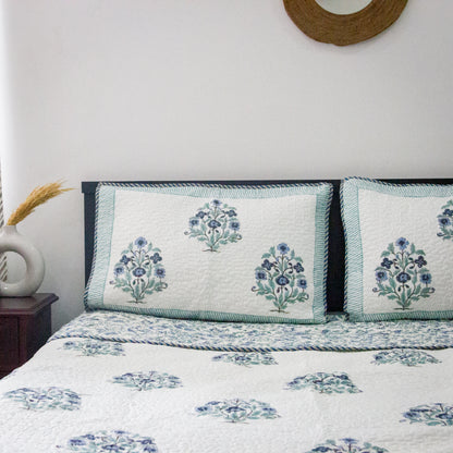 Ivy Blue Hand block Printed & Quilted Bedcover
