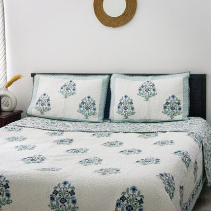 Ivy Blue Hand block Printed & Quilted Bedcover