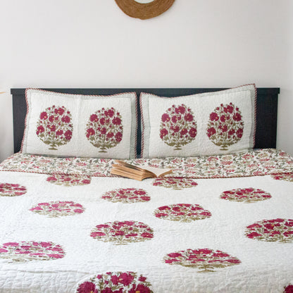 Cranberry Hand Block Printed Quilted Bed Covers