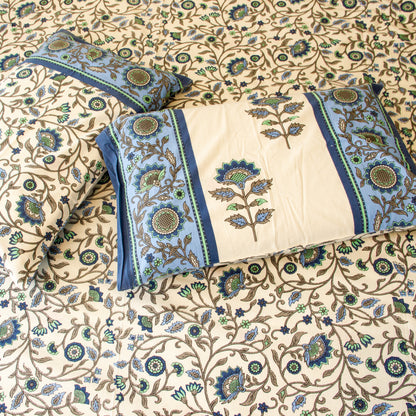 Blue Floral Printed Bed Sheet