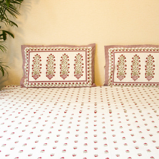 White & Red Floral Printed Bed Sheet