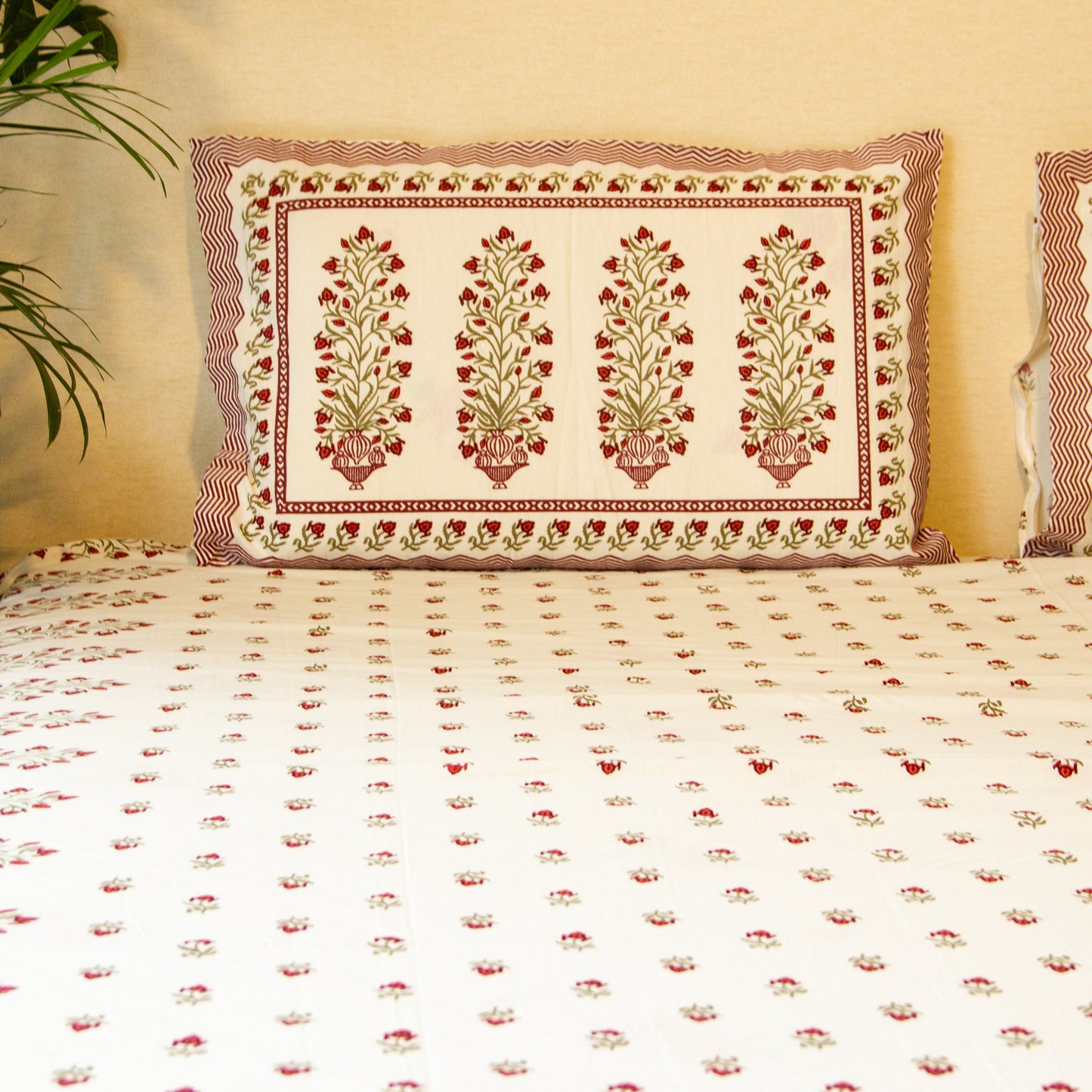 White & Red Floral Printed Bed Sheet
