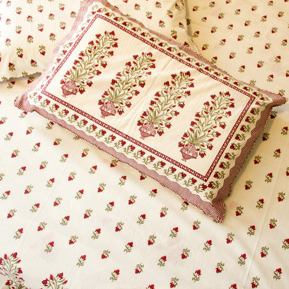 White & Red Floral Printed Bed Sheet