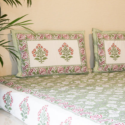 Green Floral Printed Bed Sheet