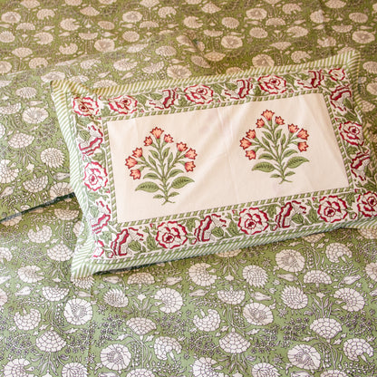 Green Floral Printed Bed Sheet