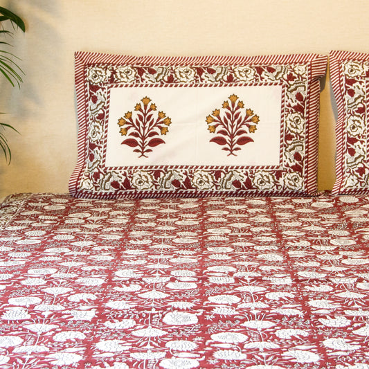 Red Floral Printed Bed Sheet