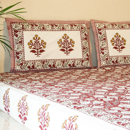 Red Floral Printed Bed Sheet