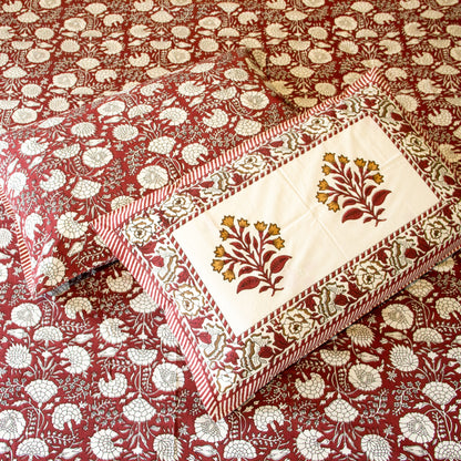 Red Floral Printed Bed Sheet