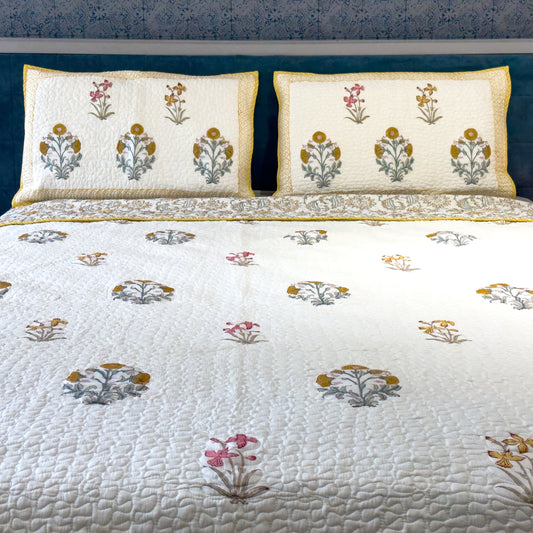 Golden Autumn Hand Block Printed Quilted Bed Covers