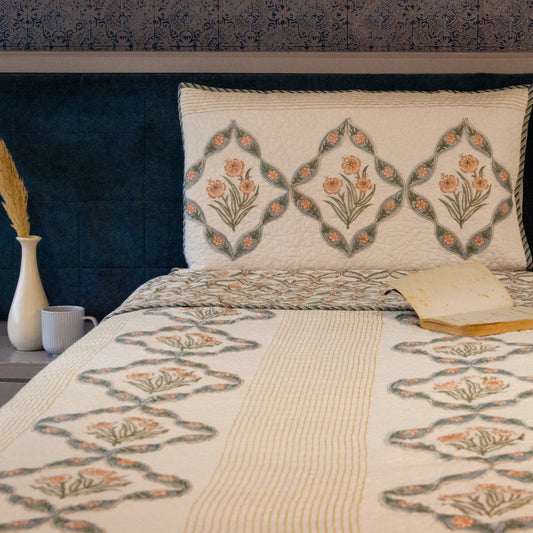 Chrysanthemum Hand Block Printed Quilted Bed Covers