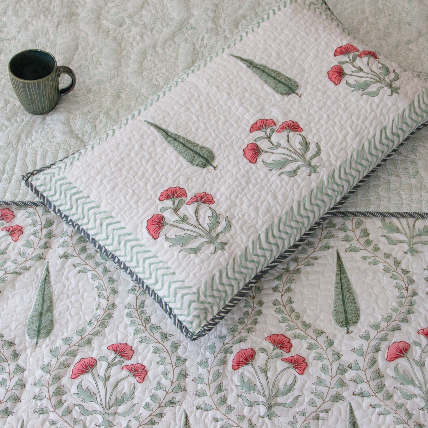 Eden Hand Block Printed Quilted Bedspread