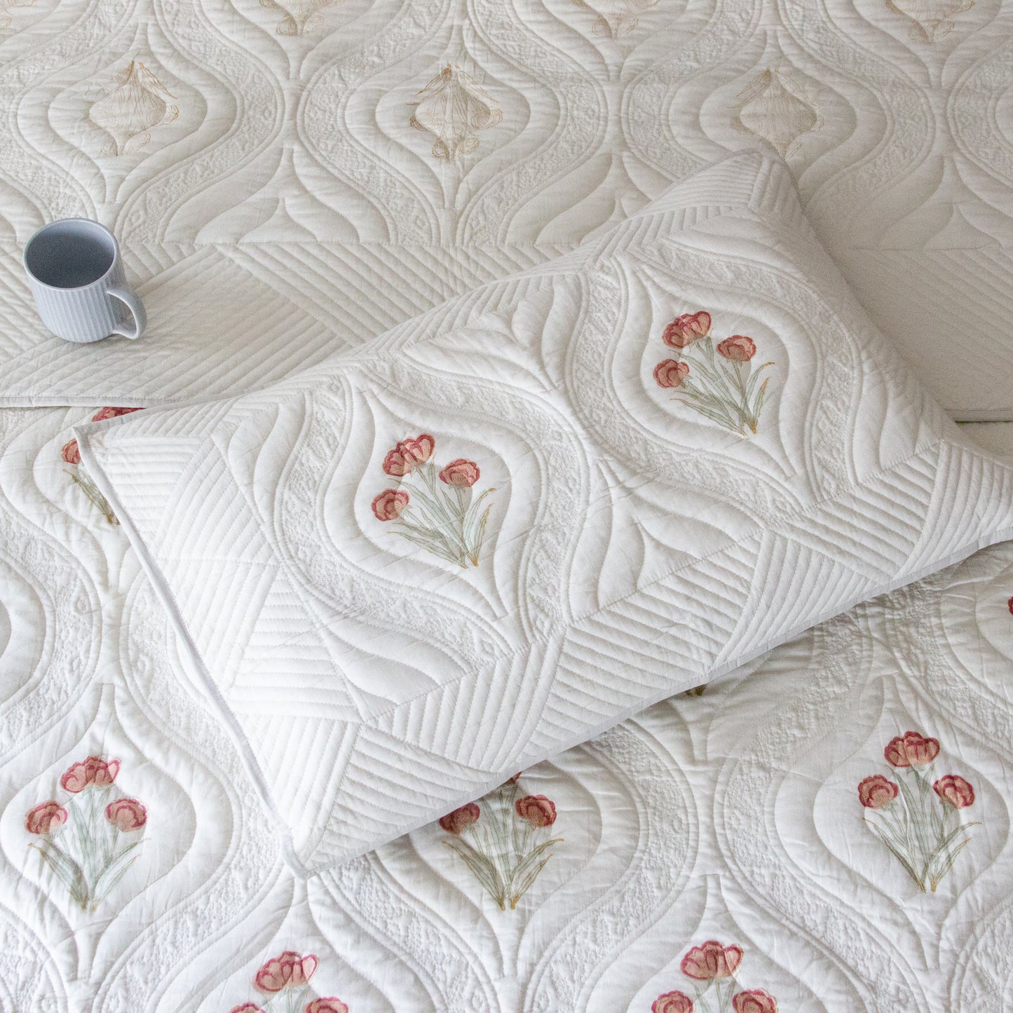 Chrysanthemum Hand Block Printed Quilted Bedspread