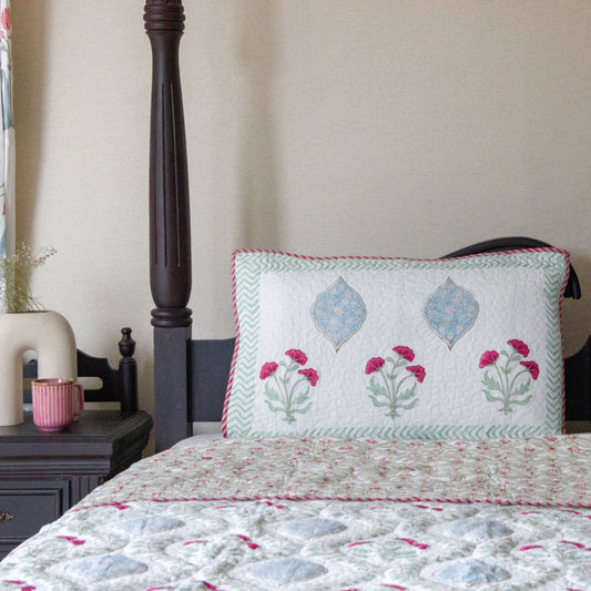 Evergreen  Hand Block Printed Quilted Bedspread