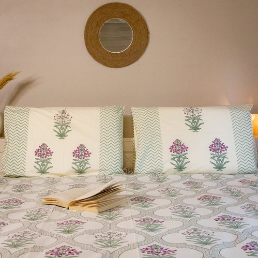 Begonia Jaal Hand Block Printed Bed Sheets