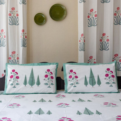 Cypress Serenity Hand Block Printed Bed Sheet