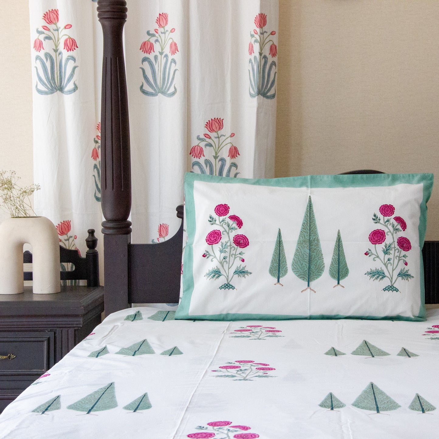 Cypress Serenity Hand Block Printed Bed Sheet