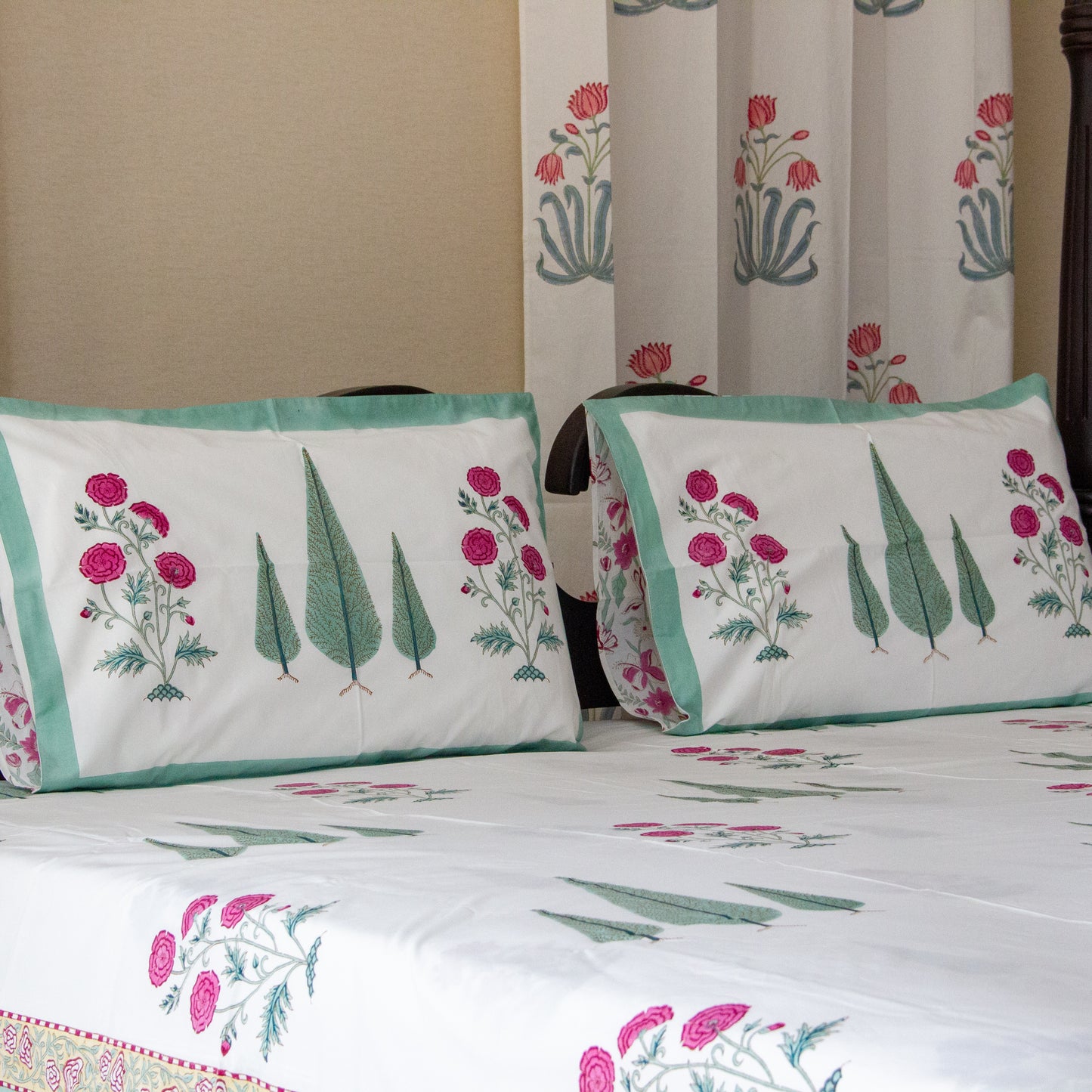 Cypress Serenity Hand Block Printed Bed Sheet