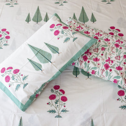 Cypress Serenity Hand Block Printed Bed Sheet