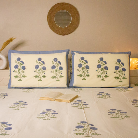 Blue Bell Hand Block Printed Bed Sheets