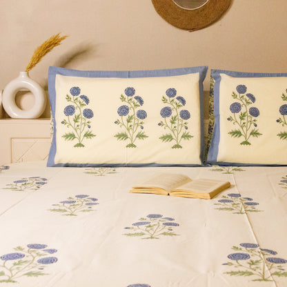 Blue Bell Hand Block Printed Bed Sheets