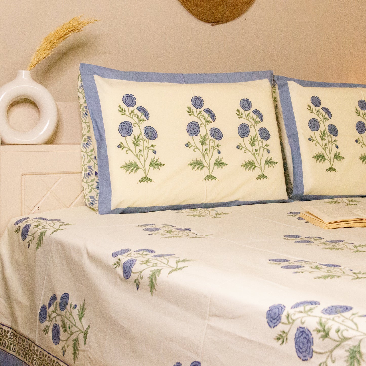 Blue Bell Hand Block Printed Bed Sheets