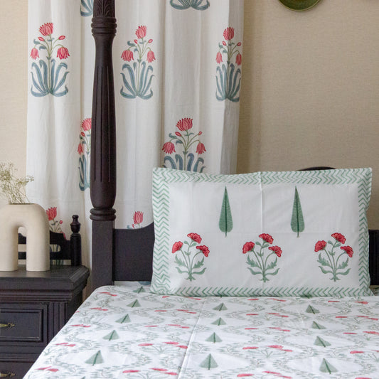 Evergreen Hand Block Printed Bed Sheet