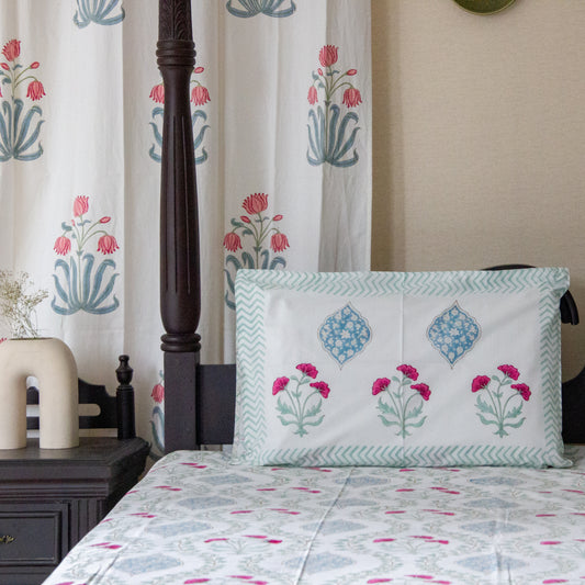 Lotus Serenity Hand Block Printed Bed Sheet